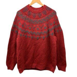 A|X Armani Exchange Sweater Mens Red Fair Isle Knit Crew Neck Pullover Casual XL
